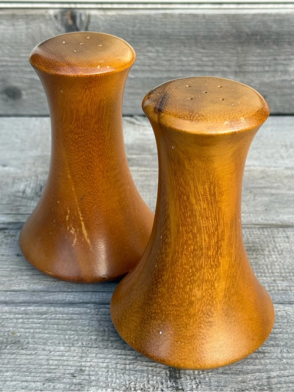 Vintage Classic MCM Hourglass Wooden Salt and Pepper Shakers Retro Dining